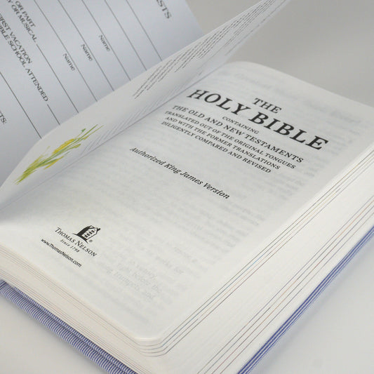 Personalized Baby’s First Bible – Microstripe Cotton in Pink or Blue with Choice of Cross