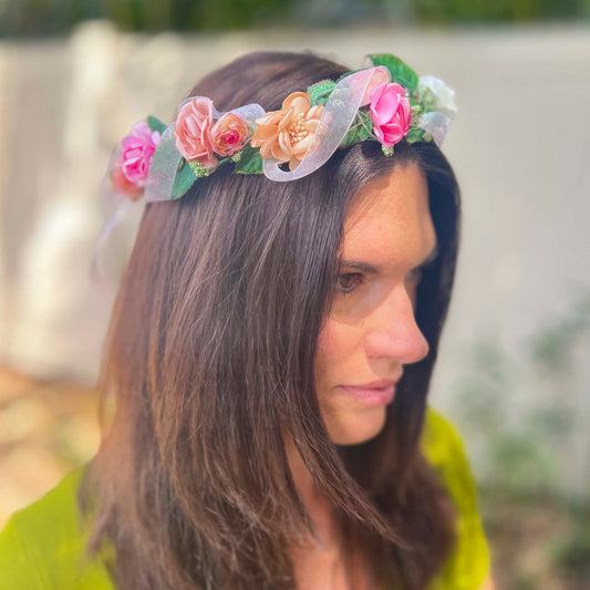 Satin Rose Head Crown - Adult & Child Options