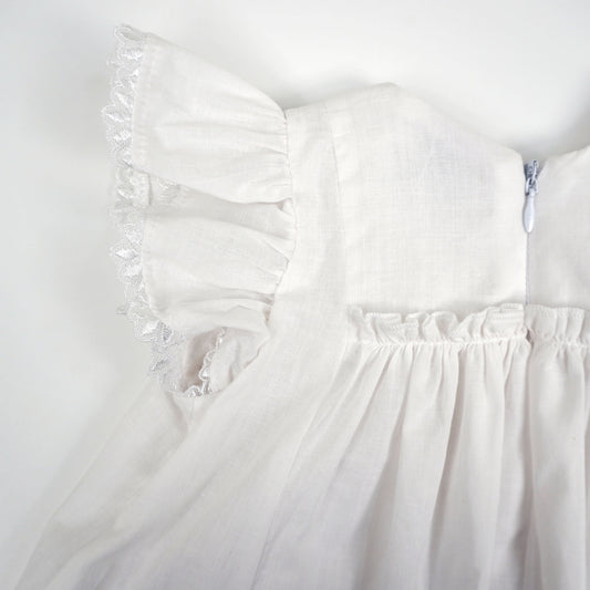 White Embroidered Floral Ruffle Sleeve Dress