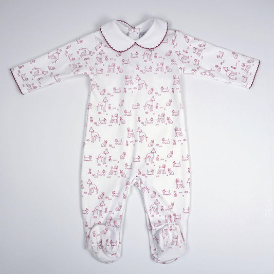 Dogs Print Pima Cotton Baby Footie with Scalloped Collar