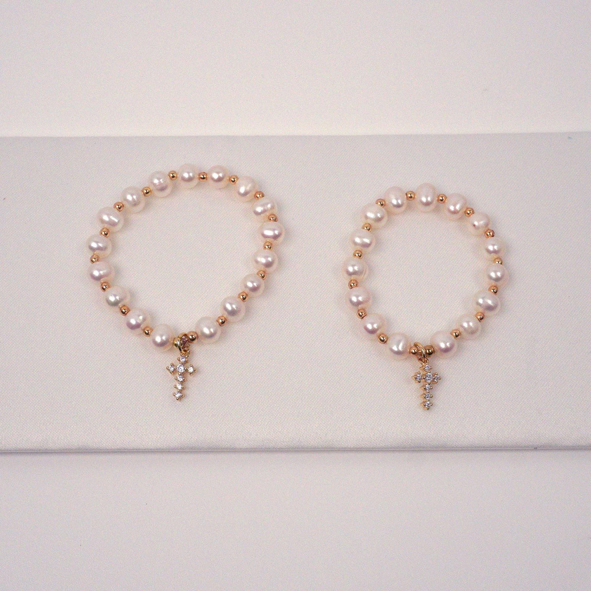 Fancy Jeweled Cross Water Pearl Bracelet