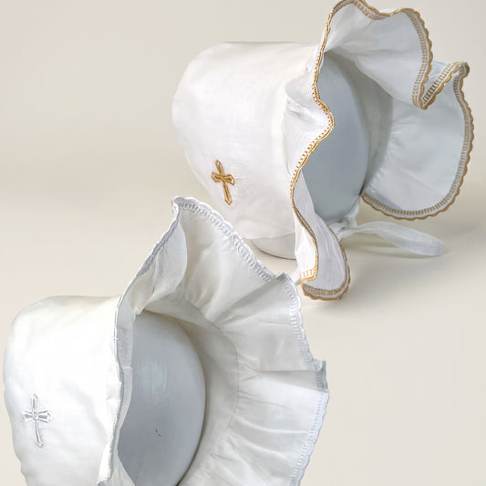 Christening Bonnet with Embroidered Cross