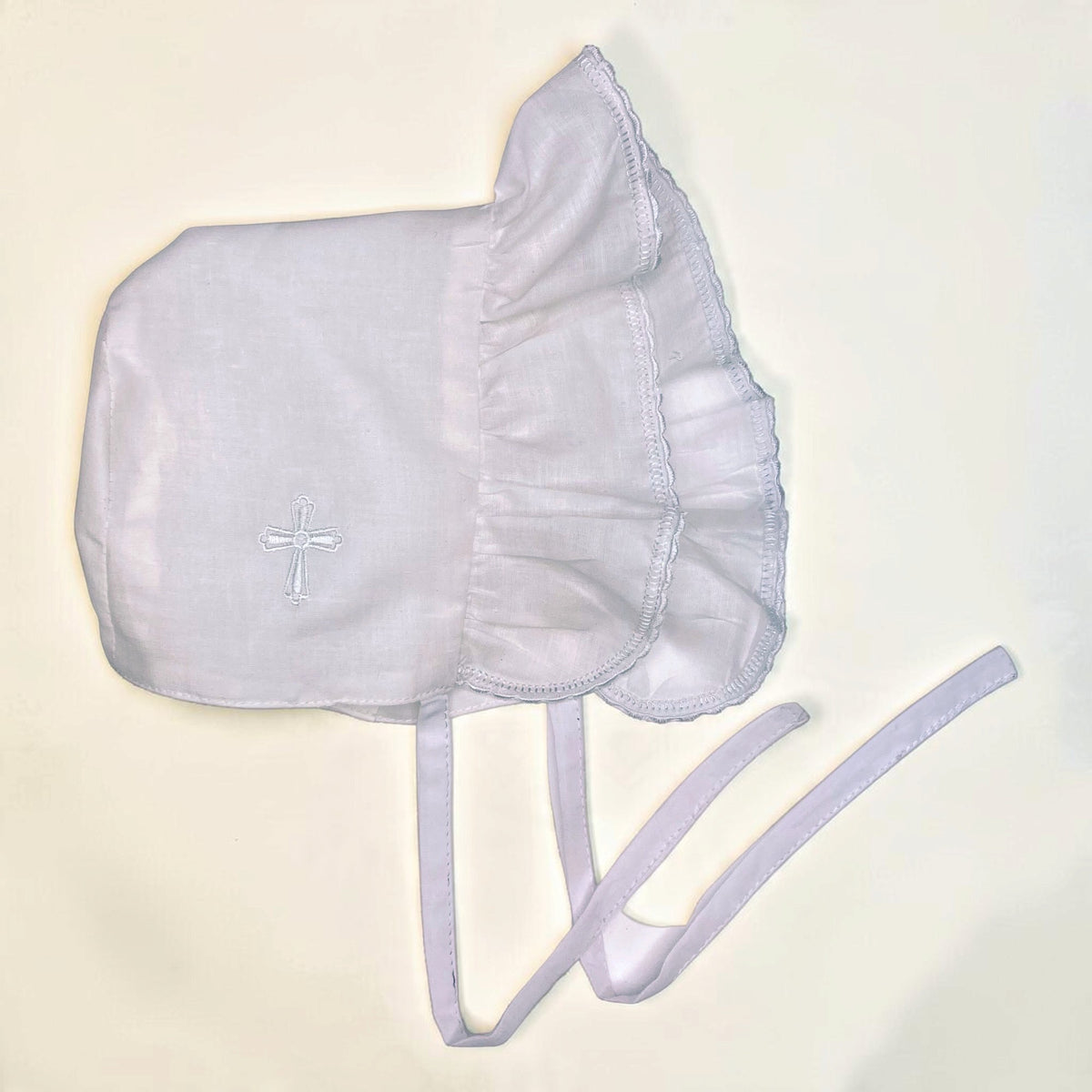 Christening Bonnet on Piqué with Embroidered Cross