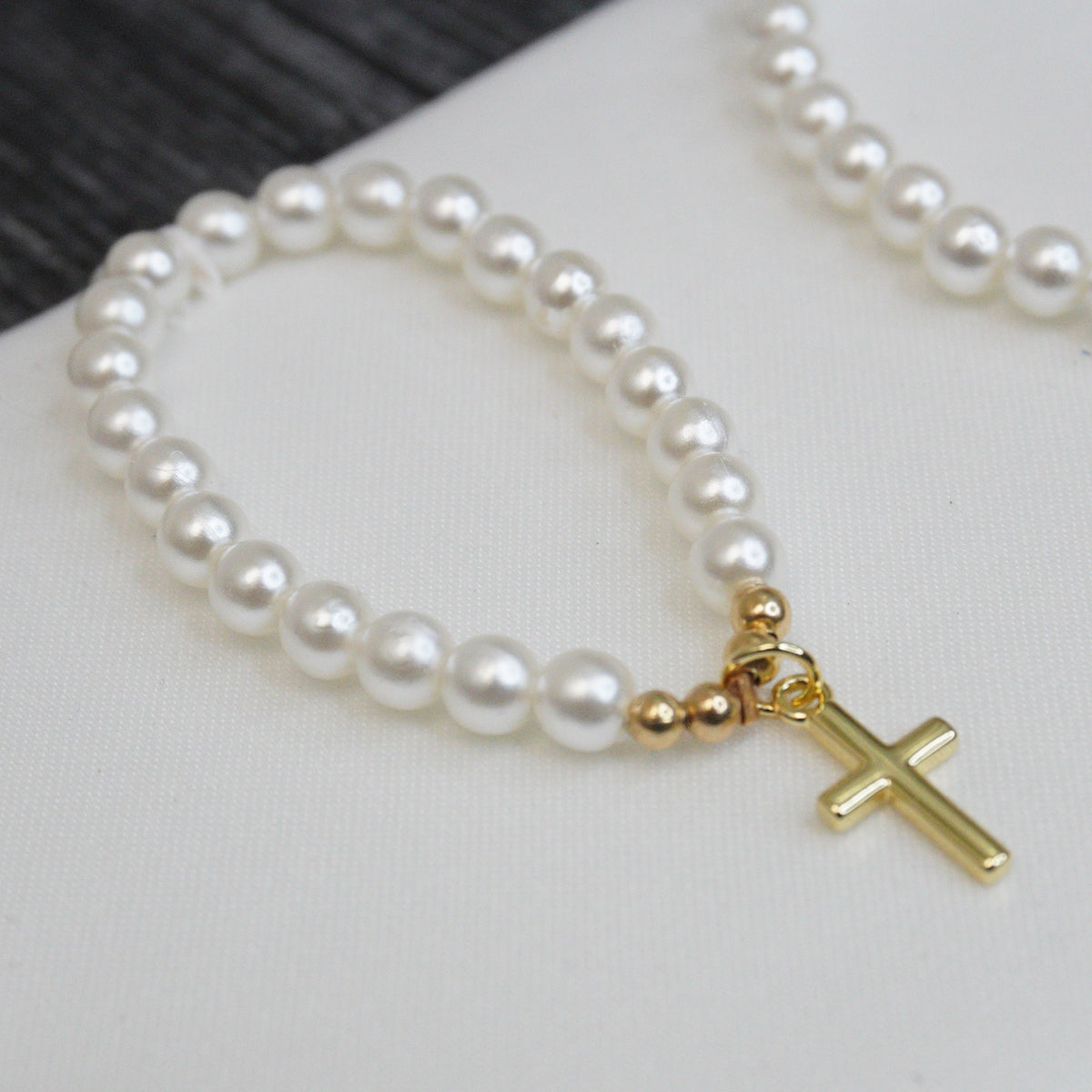 Gold Cross Pearl Bracelet