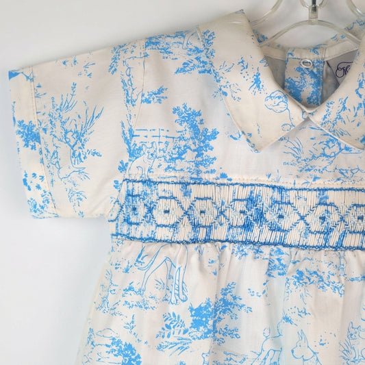Heirloom Hounds Smocked Baby Romper – Hand-Smocked Cotton with Classic Hound Print