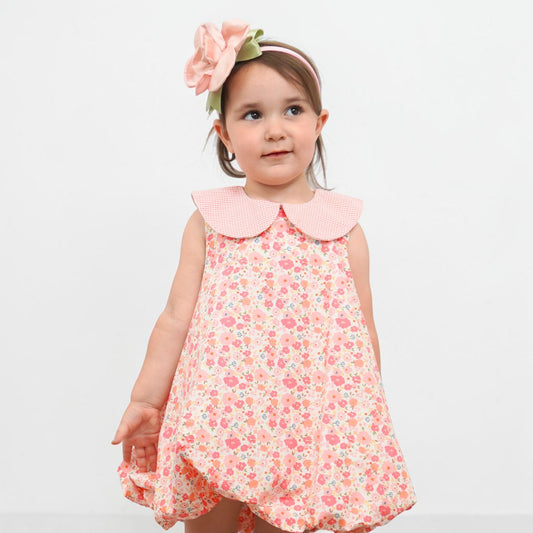 Sleeveless Peter Pan Collar Bubble Dress Peach Poppies
