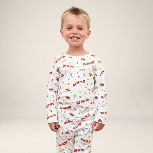 Trains Pima Cotton Long Sleeve Shirt & Pant Set