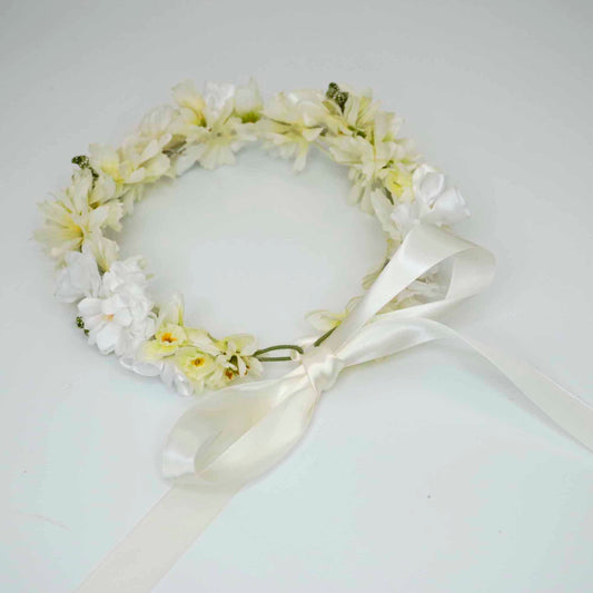White Springtime Flowers Head Crown - Adjustable