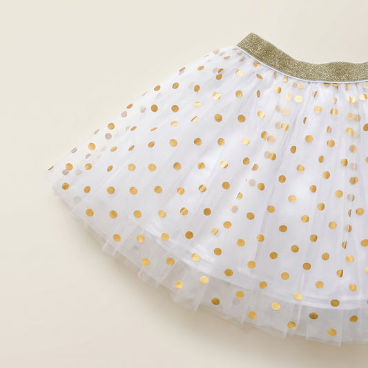 White Tulle Tutu with Gold Dots