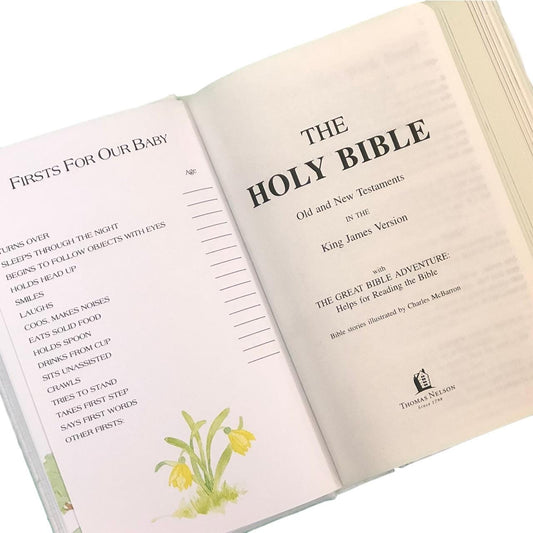 Personalized Baby’s First Bible – Microstripe Cotton with Split Cross Name Design (Name Included)