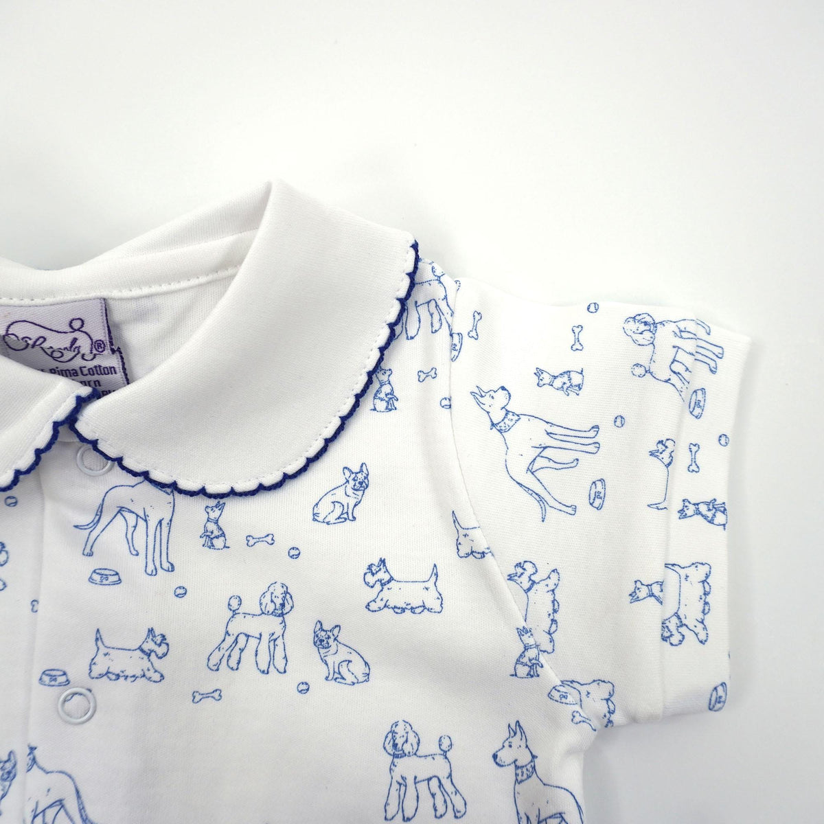 Dogs Pima Cotton Baby Romper with Peter Pan Collar