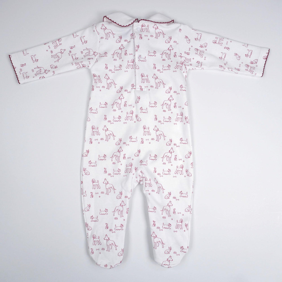 Dogs Print Pima Cotton Baby Footie with Scalloped Collar