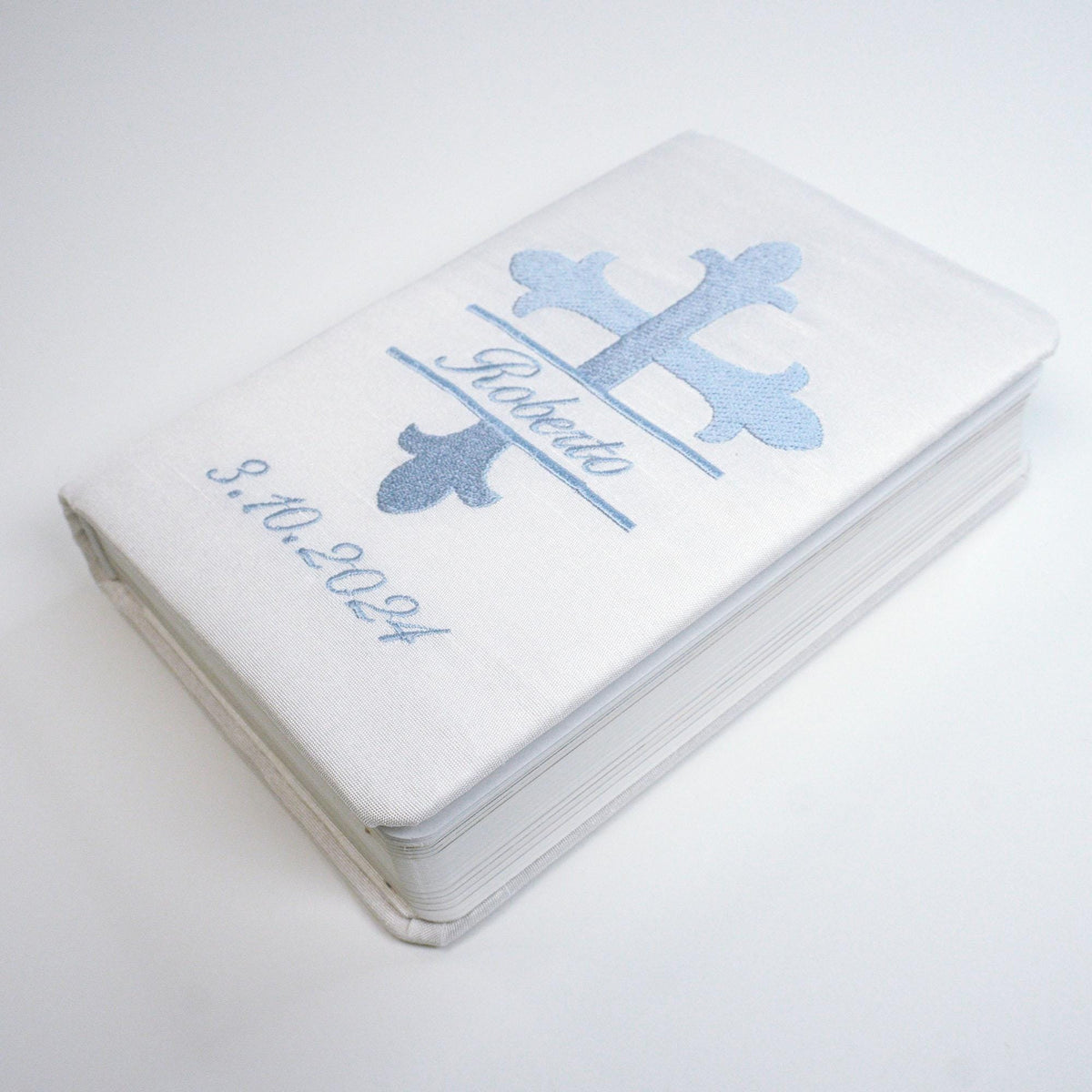 Personalized Baby’s First Bible – Shantung with Split Cross Name Design (Name Included)