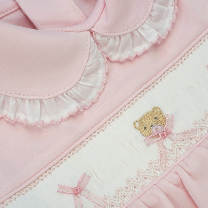 Pima Cotton Bear Smocked Collared Dress Set