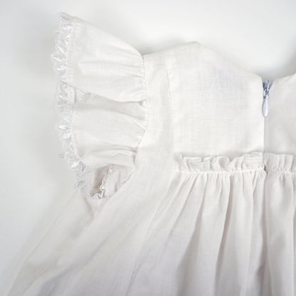White Embroidered Floral Ruffle Sleeve Dress
