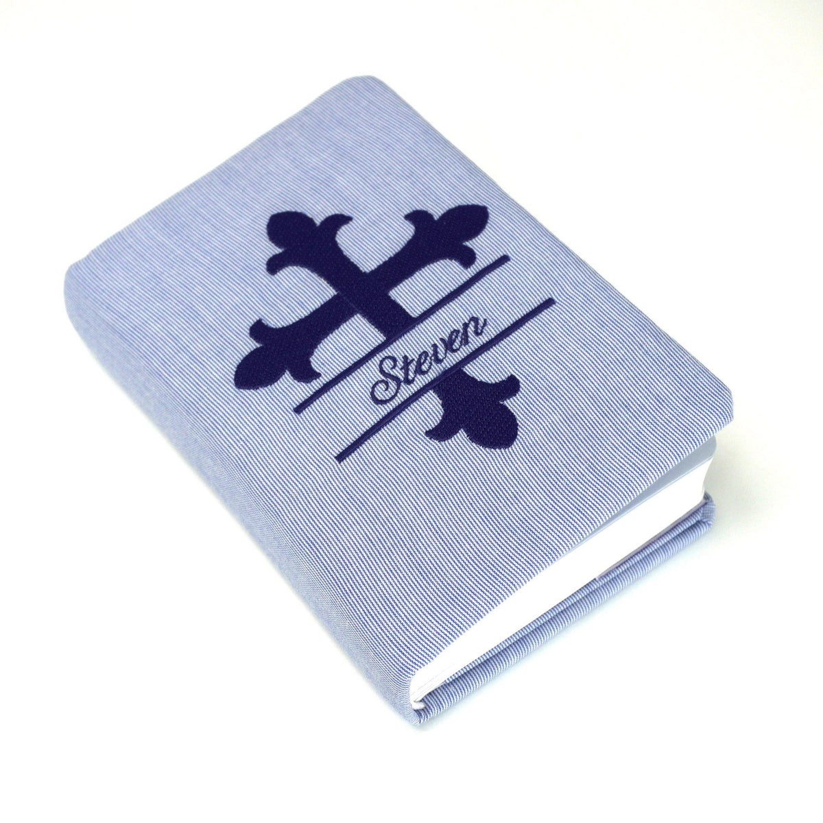 Personalized Baby’s First Bible – Microstripe Cotton with Split Cross Name Design (Name Included)