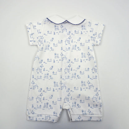 Dogs Pima Cotton Baby Romper with Peter Pan Collar