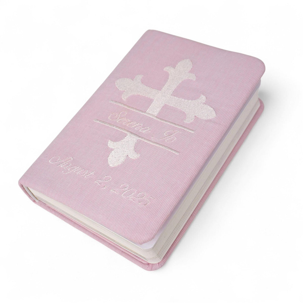 Personalized Baby’s First Bible – Microstripe Cotton with Split Cross Name Design (Name Included)