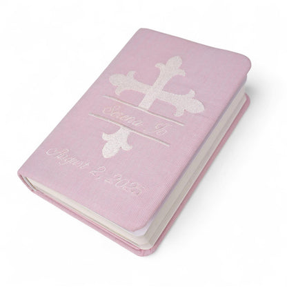 Personalized Baby’s First Bible – Microstripe Cotton with Split Cross Name Design (Name Included)