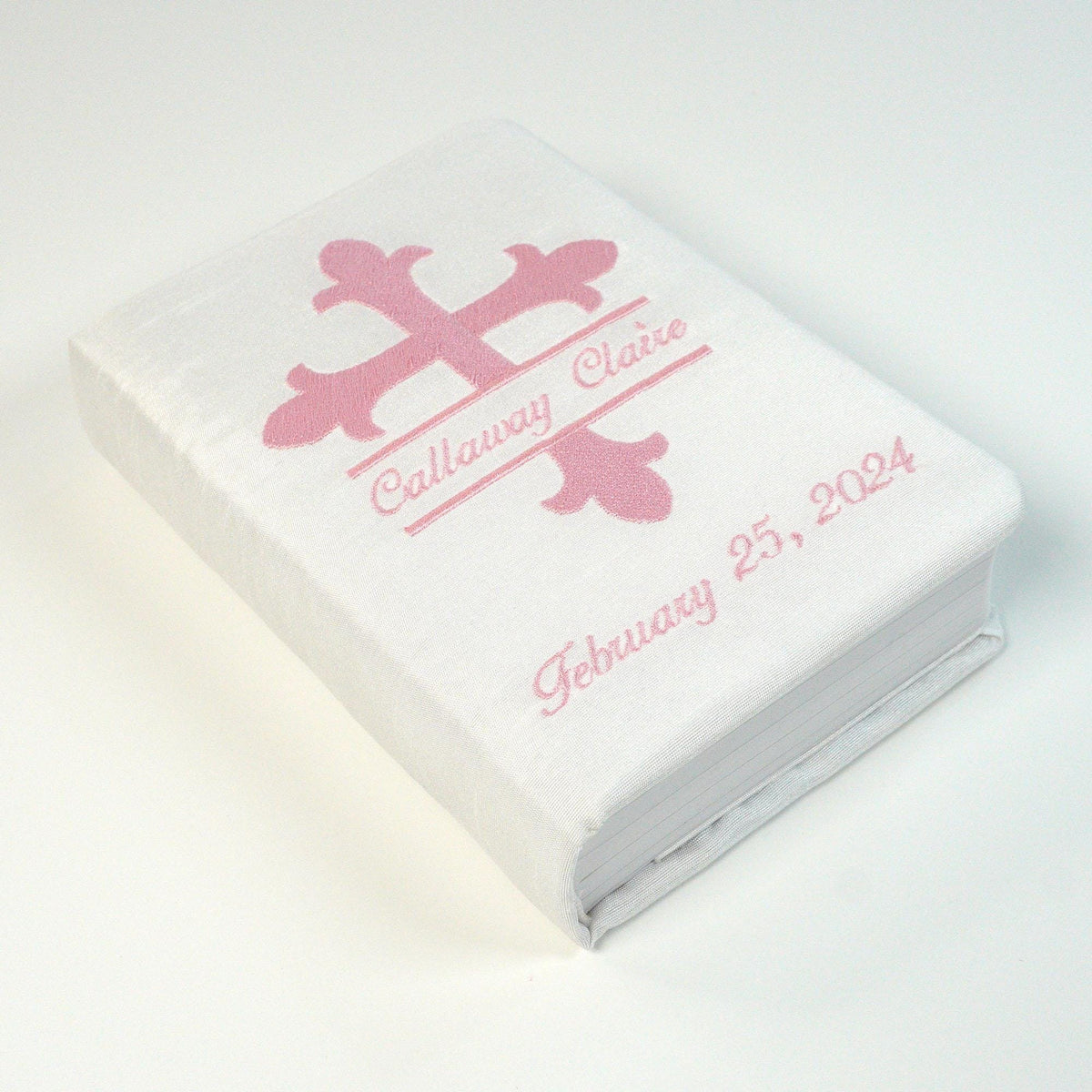 Personalized Baby’s First Bible – Shantung with Split Cross Name Design (Name Included)