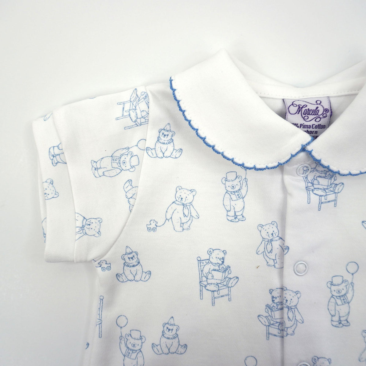 Teddy Bear Pima Cotton Baby Romper with Peter Pan Collar