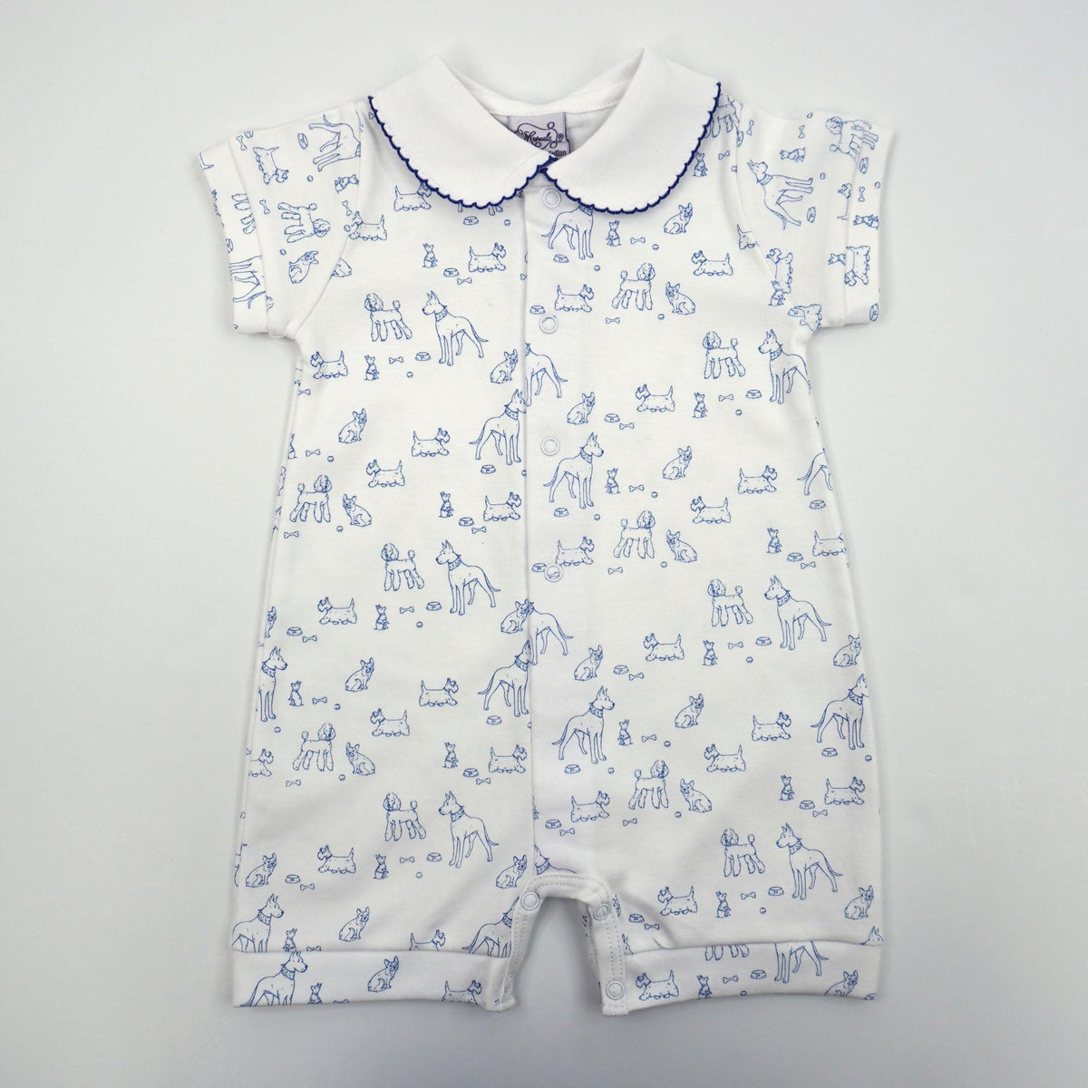 Dogs Pima Cotton Baby Romper with Peter Pan Collar
