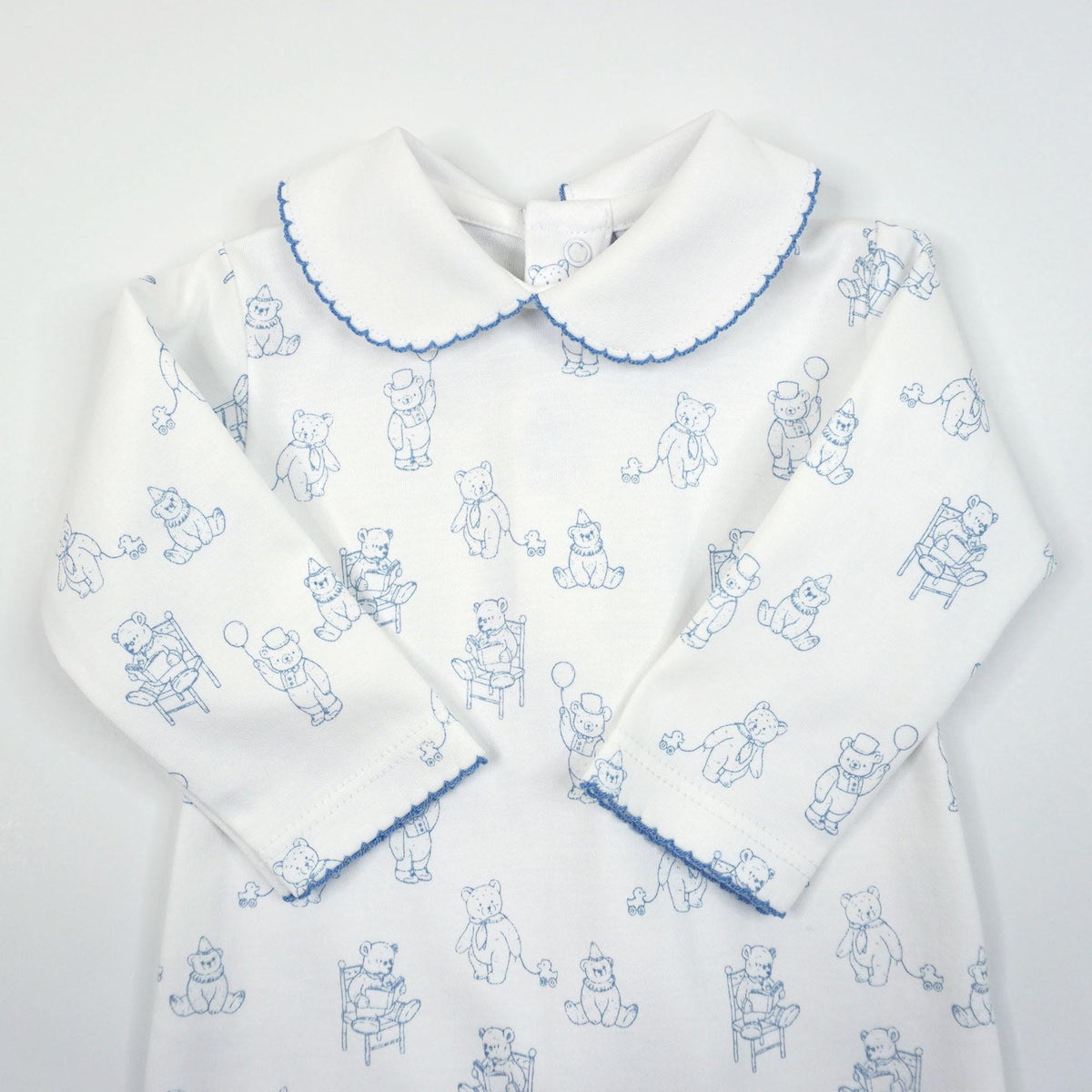 Teddy Bear Pima Cotton Baby Footie with Scalloped Collar