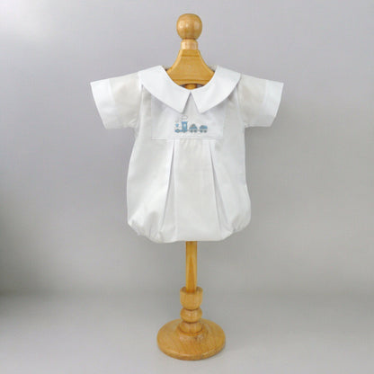 Pima Cotton Train Bodysuit – Embroidered Train, Peter Pan Collar Baby Bodysuit