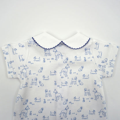 Dogs Pima Cotton Baby Romper with Peter Pan Collar