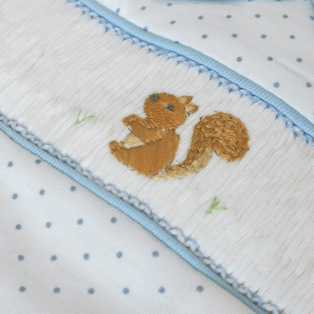 Pima Cotton Squirrel Smocked Romper – Embroidered Baby Romper