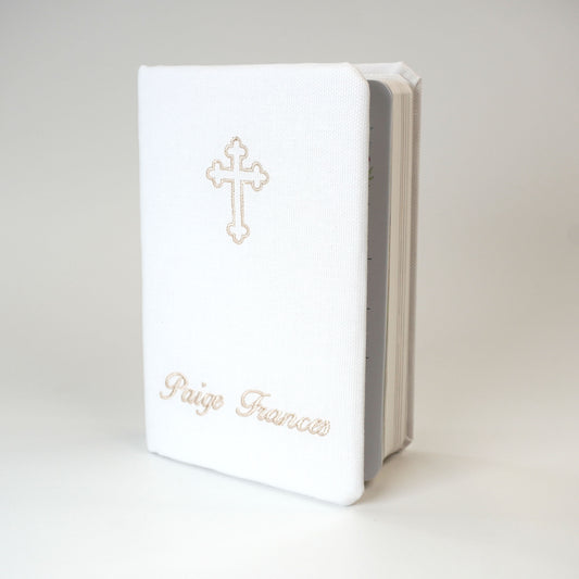 Personalized KJV Baby Gift Bible – Piqué Cotton with Cross Design