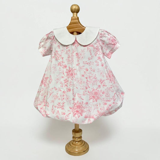 Beary Blossoms Bubble Dress – Soft Cotton Toddler Dress with Peter Pan Collar