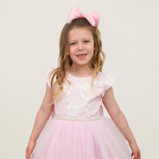 Blushing Butterfly Dress — Pink Sequin Tulle Flower Girl Dress