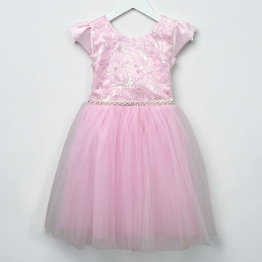 Blushing Butterfly Dress — Pink Sequin Tulle Flower Girl Dress