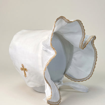 Christening Bonnet with Embroidered Cross