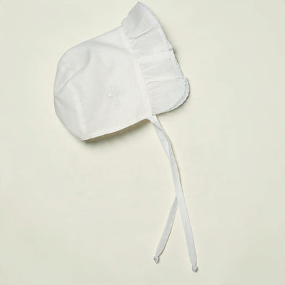 Christening Bonnet on Piqué with Embroidered Cross