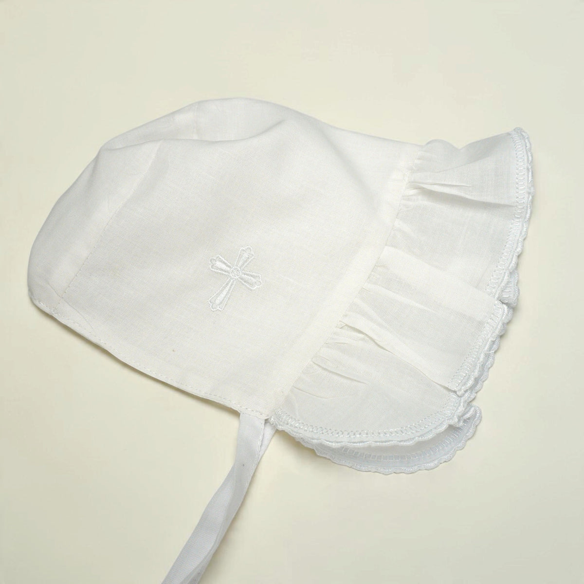 Christening Bonnet on Piqué with Embroidered Cross