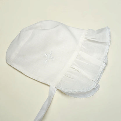Christening Bonnet on Piqué with Embroidered Cross