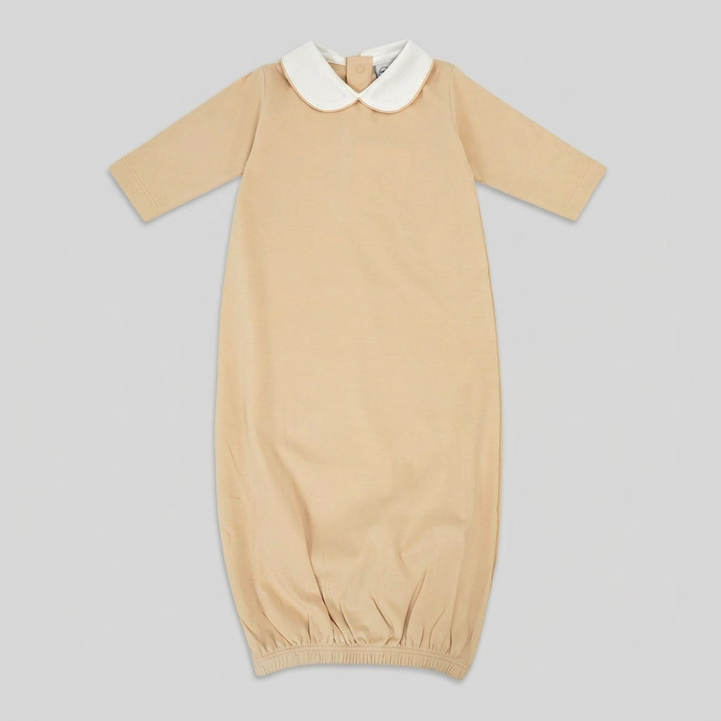 Solid Pima Cotton Baby Gown with White Peter Pan Collar
