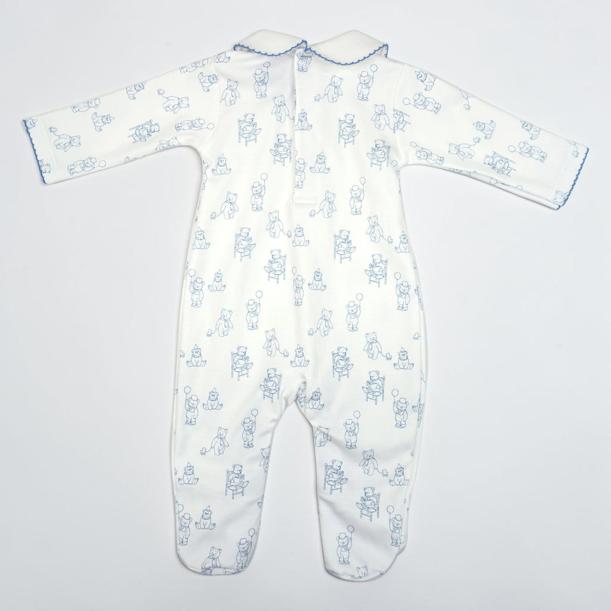 Teddy Bear Pima Cotton Baby Footie with Scalloped Collar