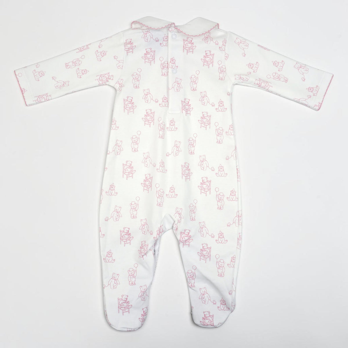 Teddy Bear Pima Cotton Baby Footie with Scalloped Collar