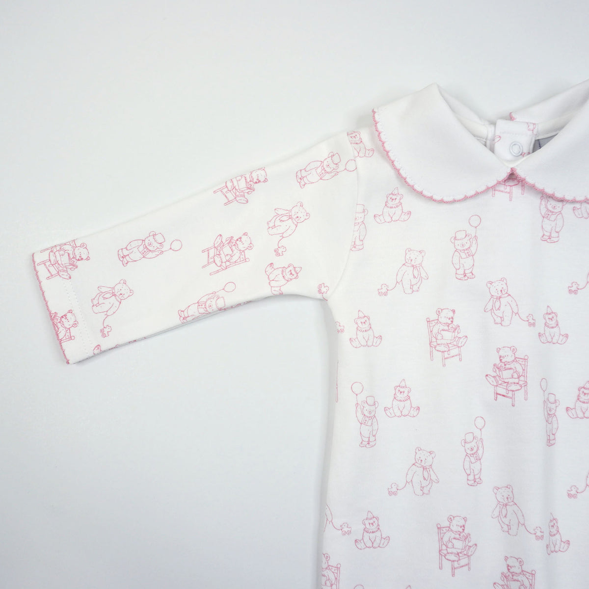 Teddy Bear Pima Cotton Baby Footie with Scalloped Collar