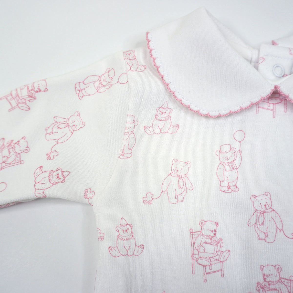 Teddy Bear Pima Cotton Baby Footie with Scalloped Collar