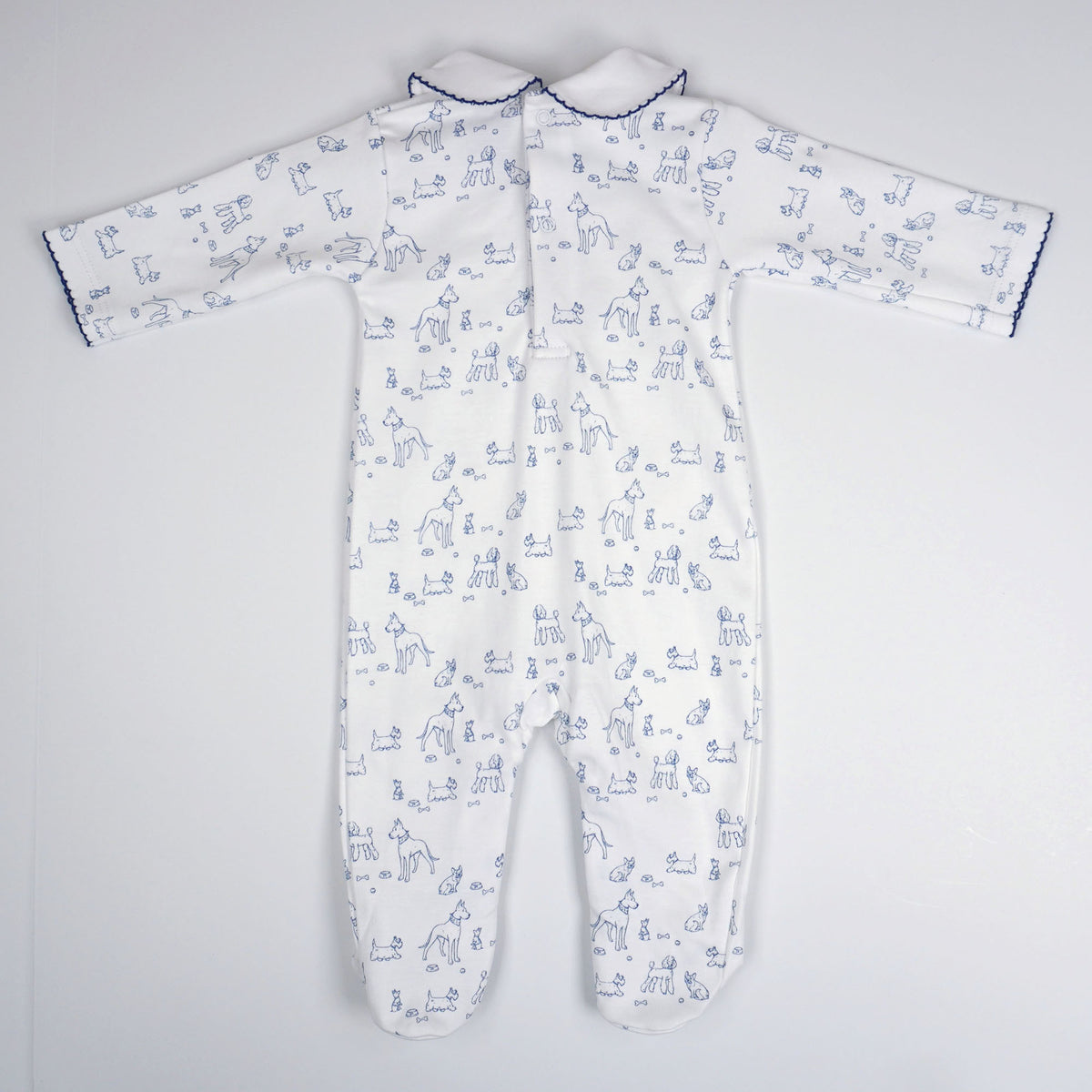 Dogs Print Pima Cotton Baby Footie with Scalloped Collar