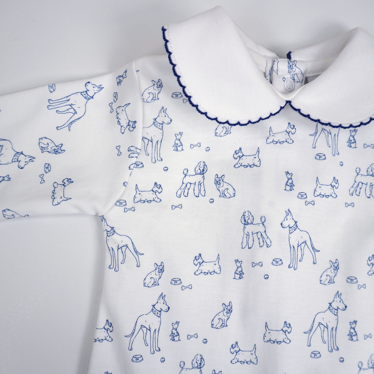 Dogs Print Pima Cotton Baby Footie with Scalloped Collar