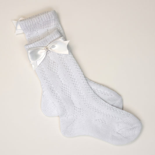 Knit Socks with Bow & Pearl