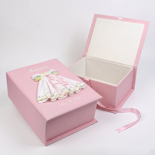 Swiss Batiste Dress with Flowers on Piqué Cotton – Medium Baby Keepsake Box