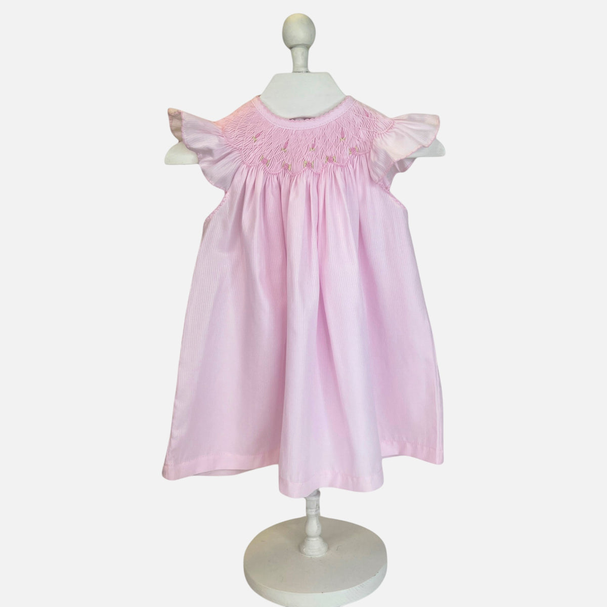 Light Pink Flutter Sleeve Smocked Dress