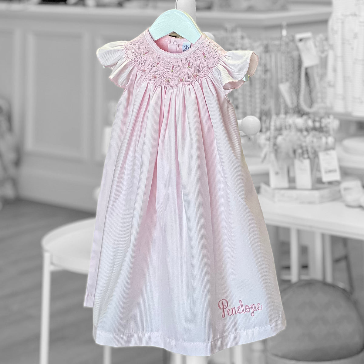Light Pink Flutter Sleeve Smocked Dress