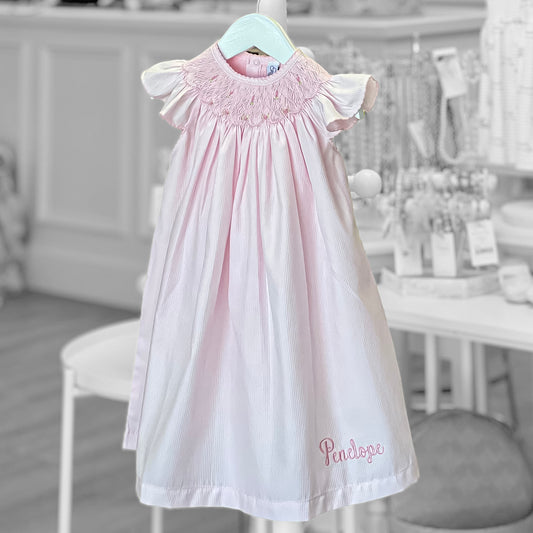 Light Pink Flutter Sleeve Smocked Dress